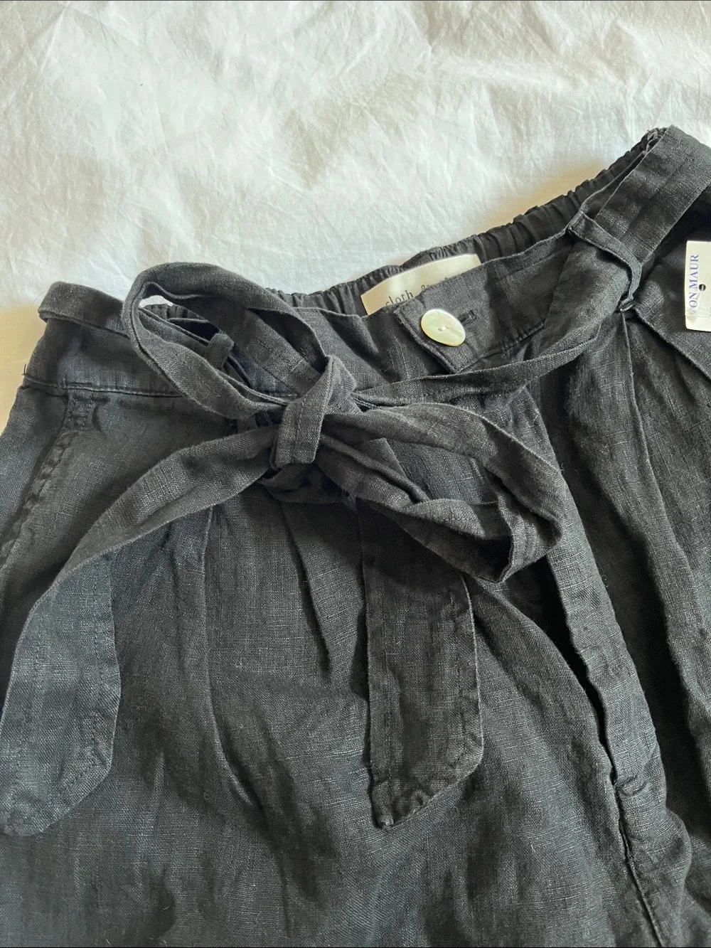 Cloth & Stone black 100% linen belted waist Shorts NWT